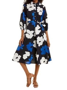 Piazza Sempione Floral Midi Shirtdress Black Blue & White